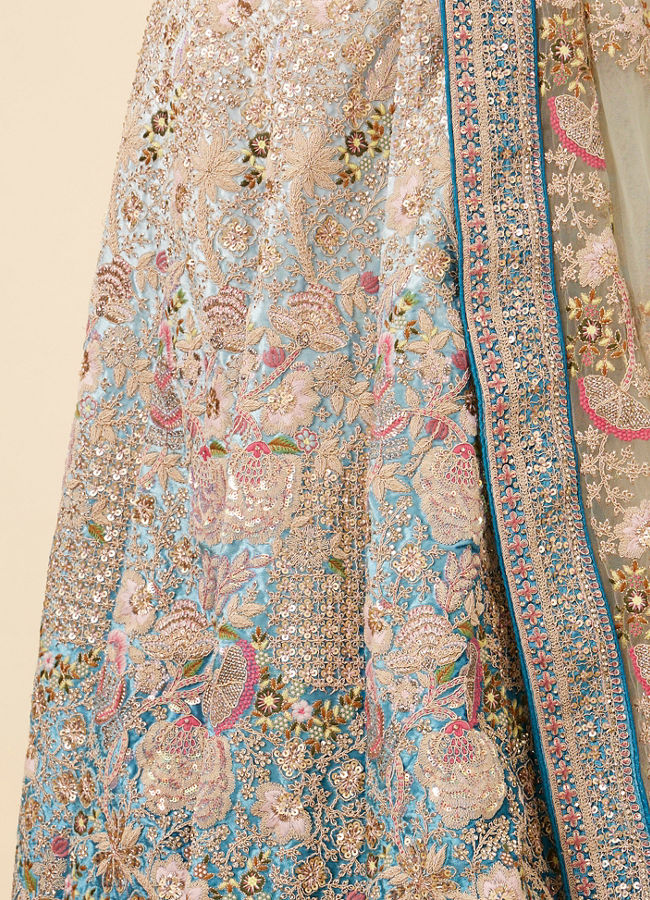 Buy Light Blue Velvet Embroidered Lehenga Online in India @Mohey ...