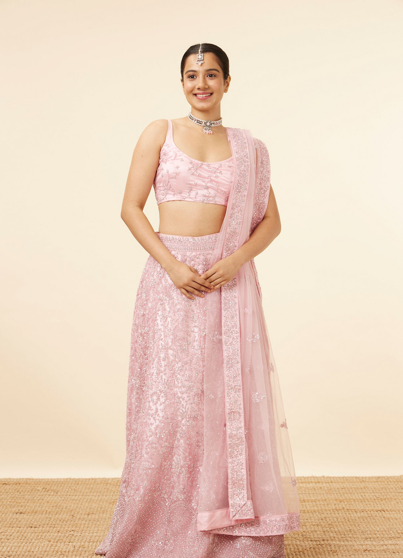 Mohey Women Light Purple Net Sequined Lehenga