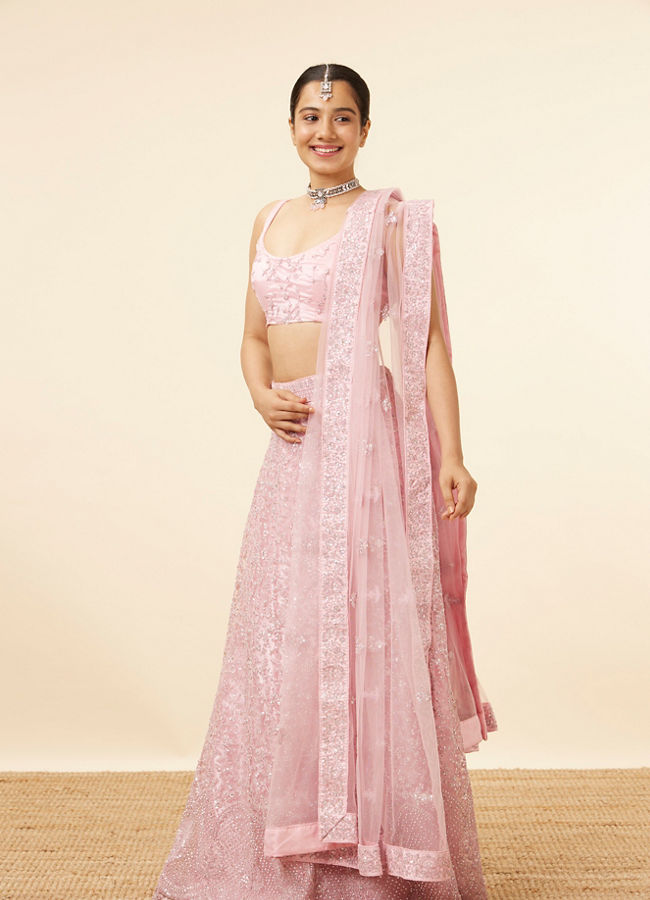 Mohey Women Light Purple Net Sequined Lehenga