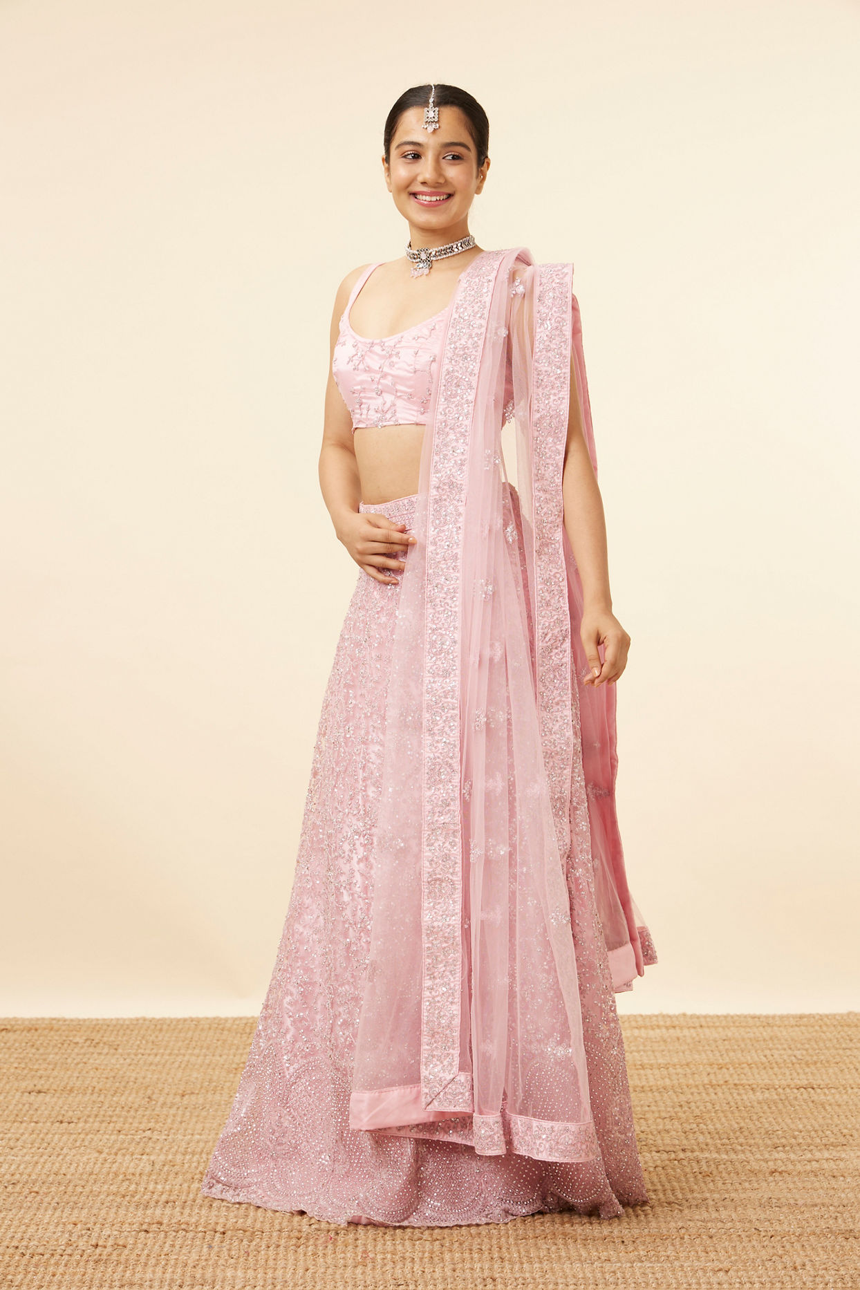 Mohey Women Light Purple Net Sequined Lehenga