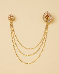 Manyavar Men Amber Yellow Gemstone And Diamante Studded Chain Brooch