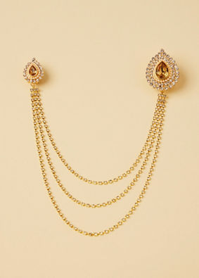 Amber Yellow Gemstone And Diamante Studded Chain Brooch