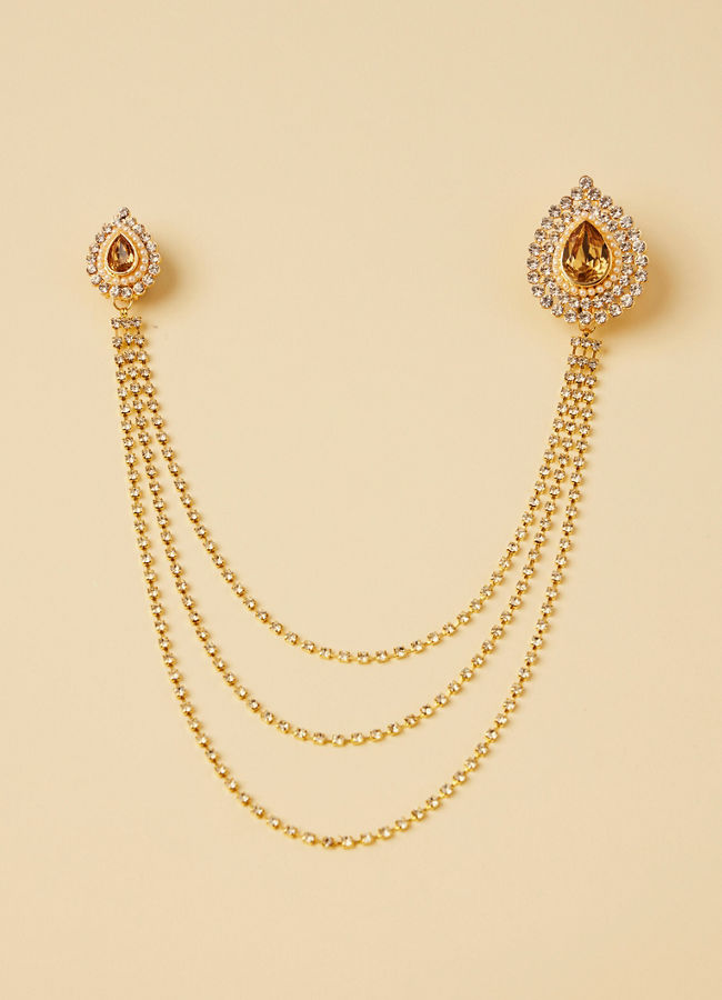 Amber Yellow Gemstone And Diamante Studded Chain Brooch image number 0
