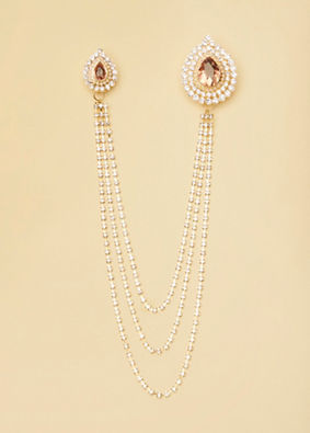 Coral Pink Stone and Diamante Studded Chain Brooch image number 0