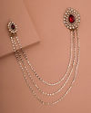 alt message - Manyavar Men Ruby Red Stone and Diamante Studded Chain Brooch image number 2