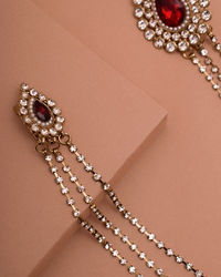 Manyavar Men Ruby Red Stone and Diamante Studded Chain Brooch