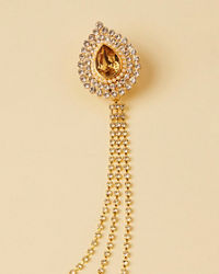 alt message - Manyavar Men Amber Yellow Gemstone And Diamante Studded Chain Brooch image number 1