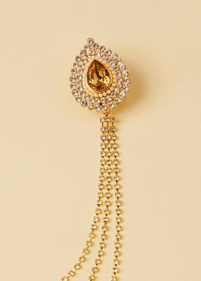 alt message - Manyavar Men Amber Yellow Gemstone And Diamante Studded Chain Brooch image number 1