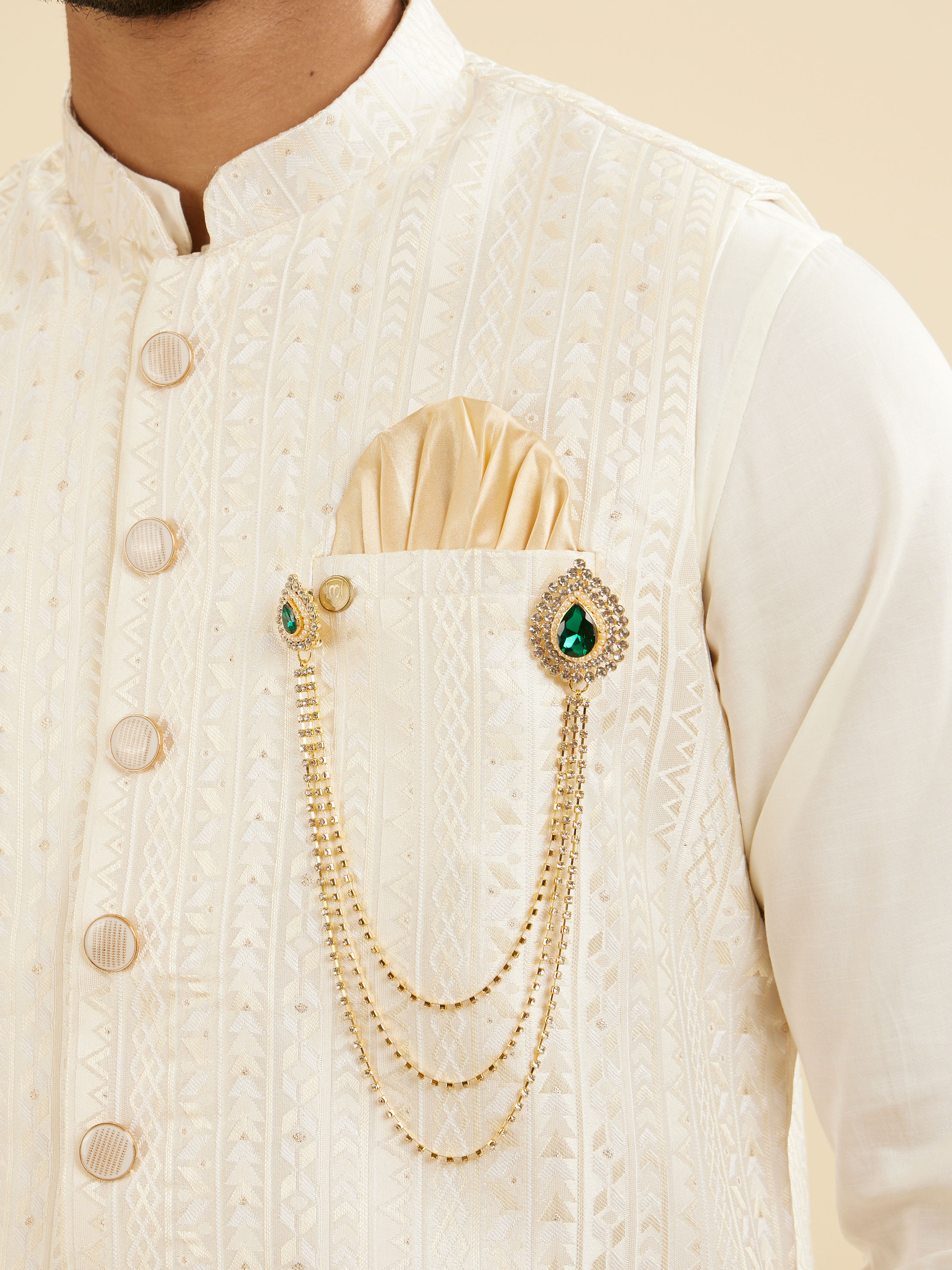 Manyavar Men Emerald Touch Brooch