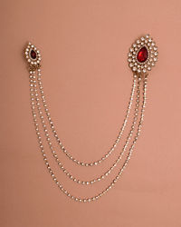 Manyavar Men Ruby Red Stone and Diamante Studded Chain Brooch