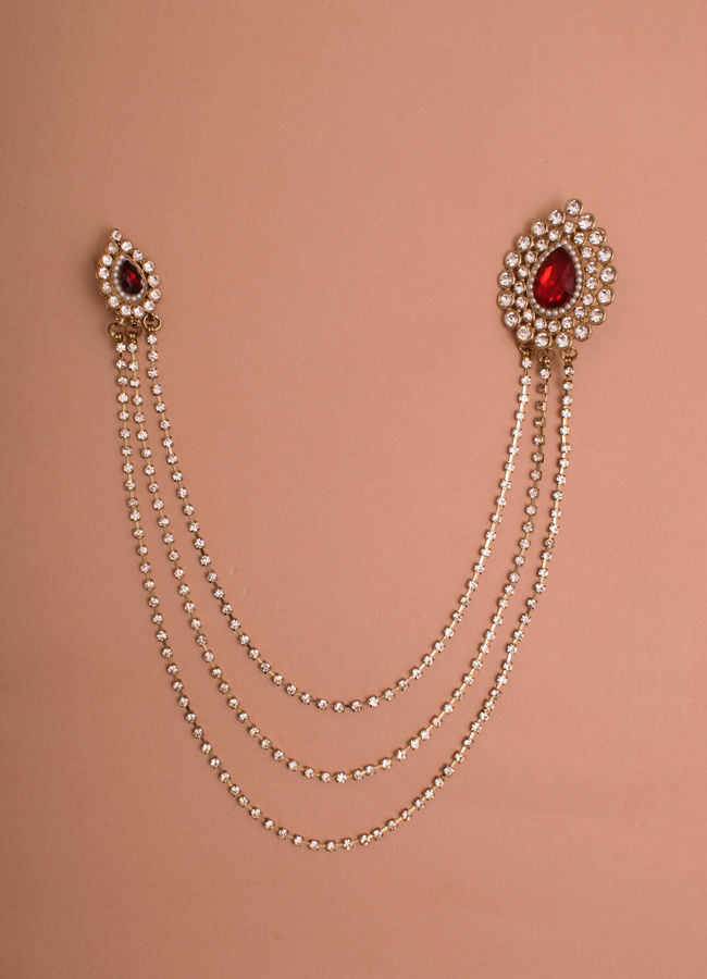 Ruby Red Stone and Diamante Studded Chain Brooch image number 0