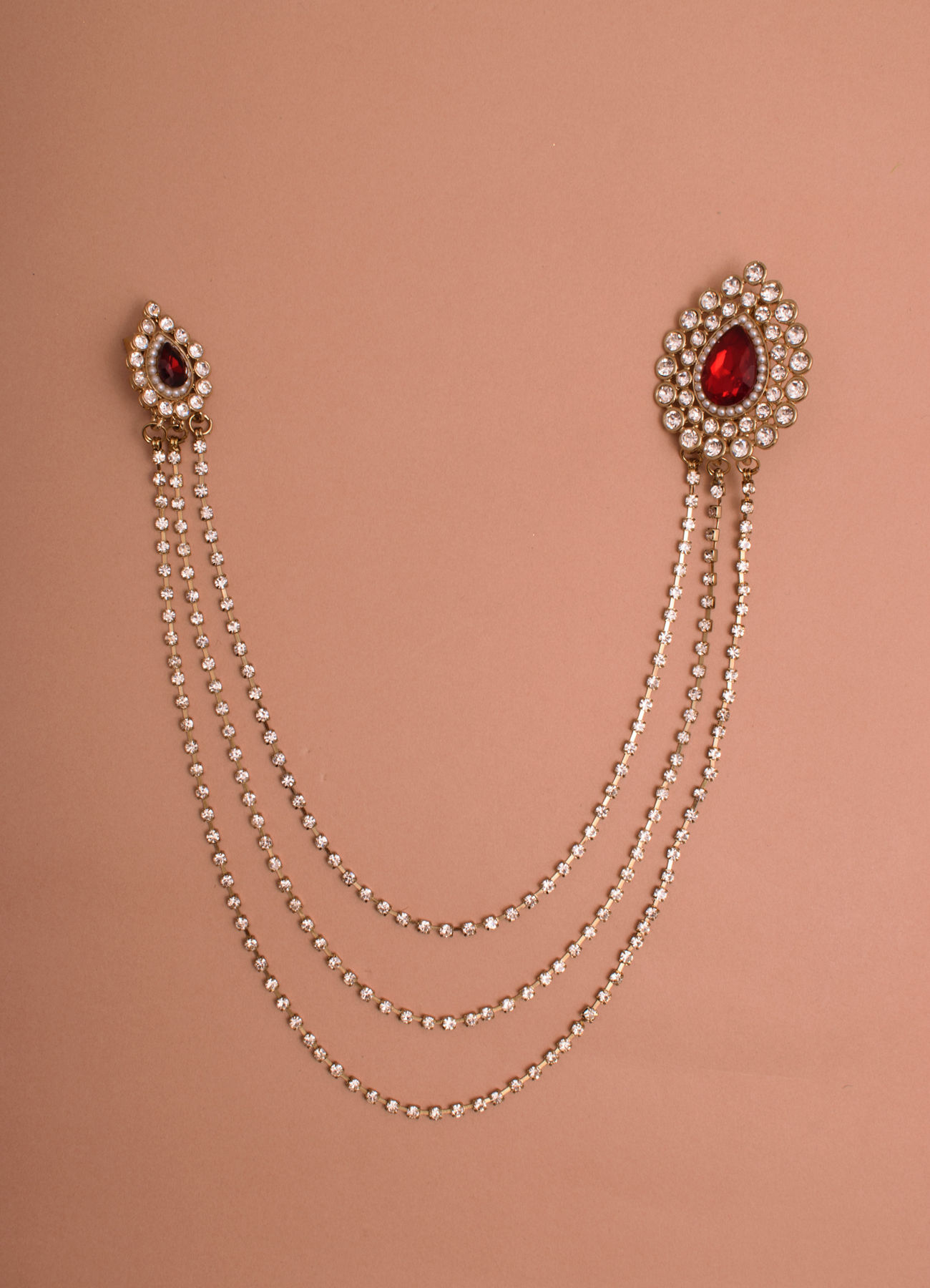 Manyavar Men Ruby Red Stone and Diamante Studded Chain Brooch