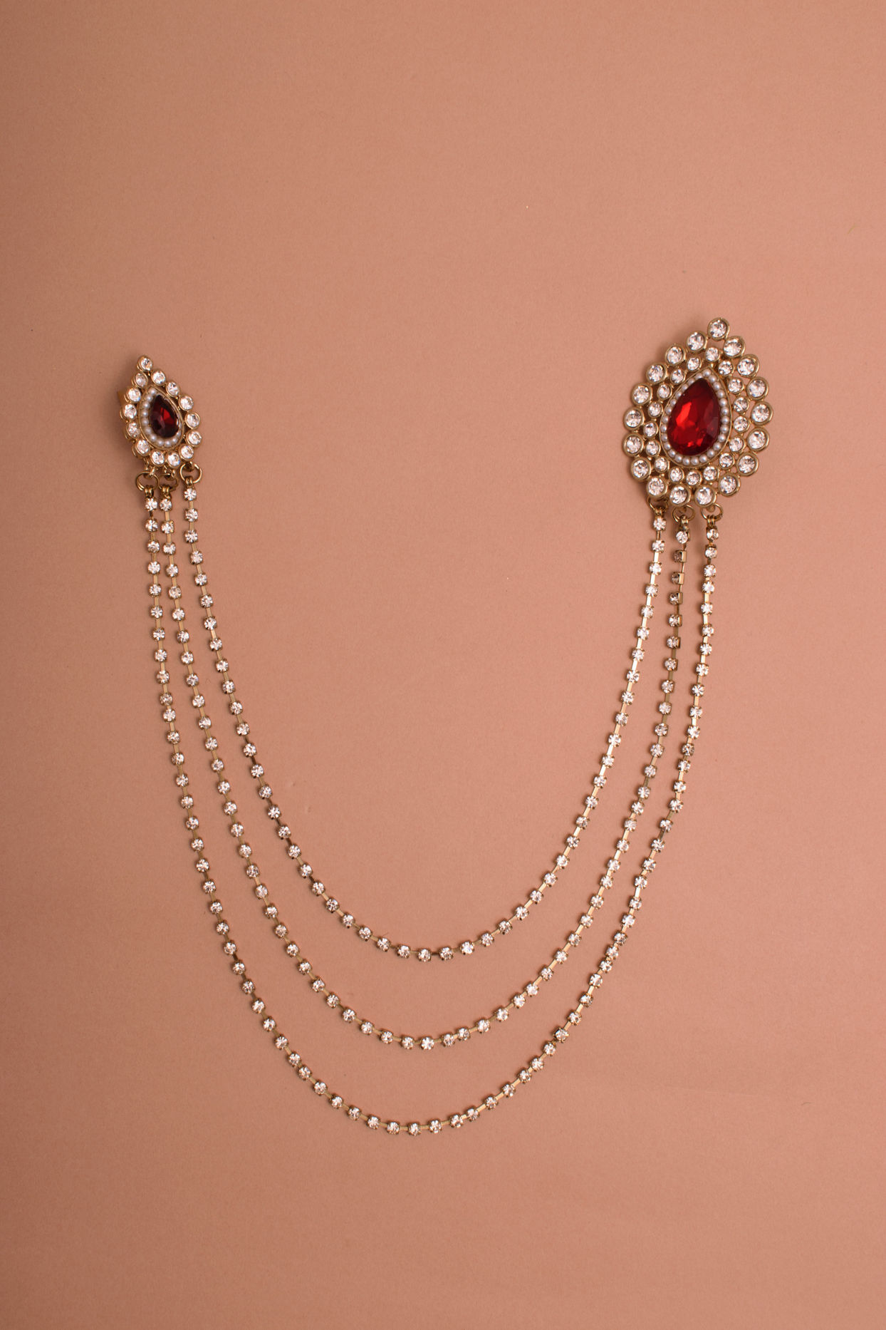 Ruby Red Stone and Diamante Studded Chain Brooch image number 0