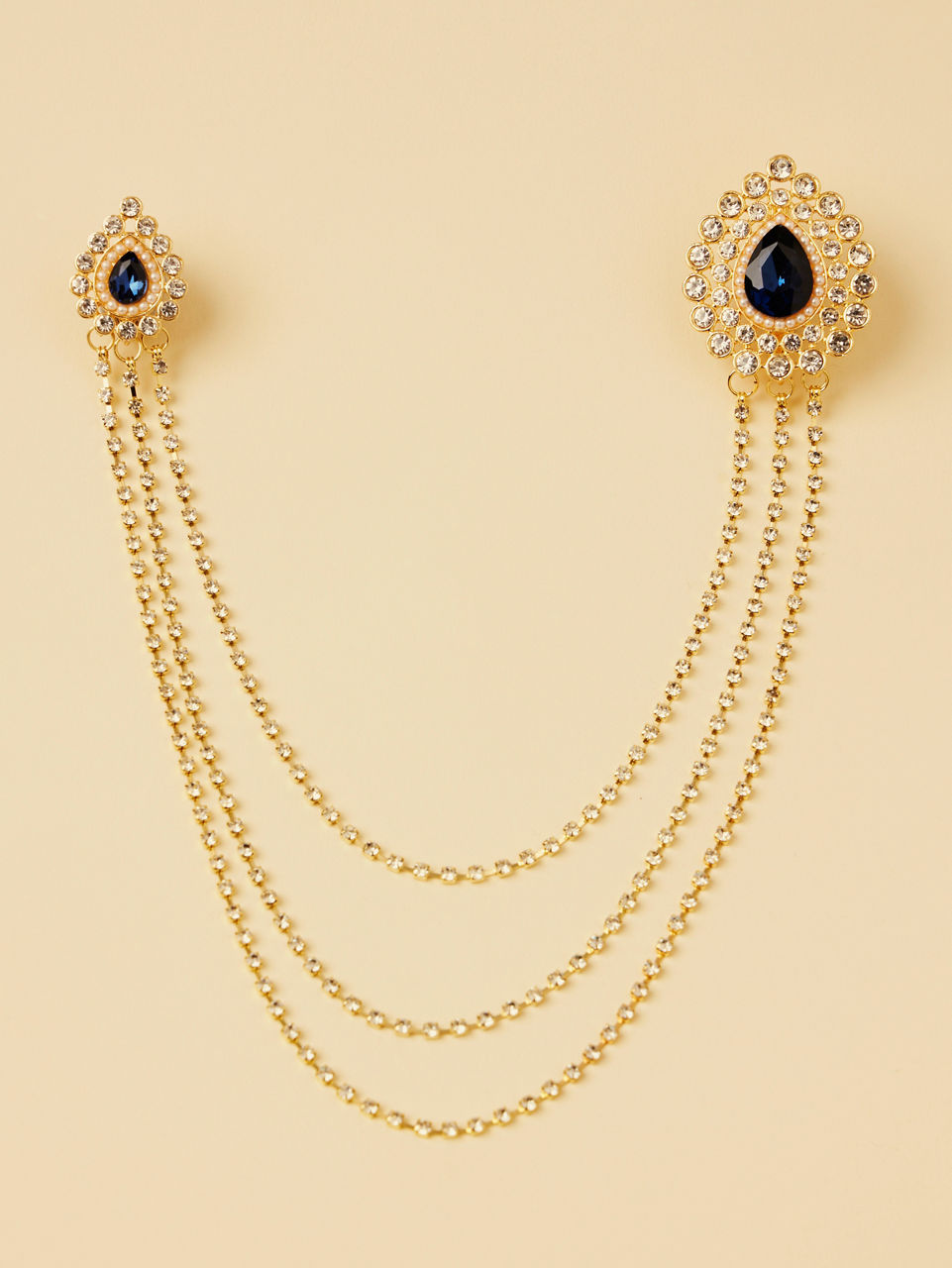 Manyavar Men Stone Studded Blue Brooch