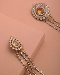 Manyavar Men Topaz Yellow Stone and Diamante Studded Chain Brooch