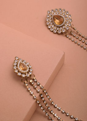 Topaz Yellow Stone and Diamante Studded Chain Brooch image number 1