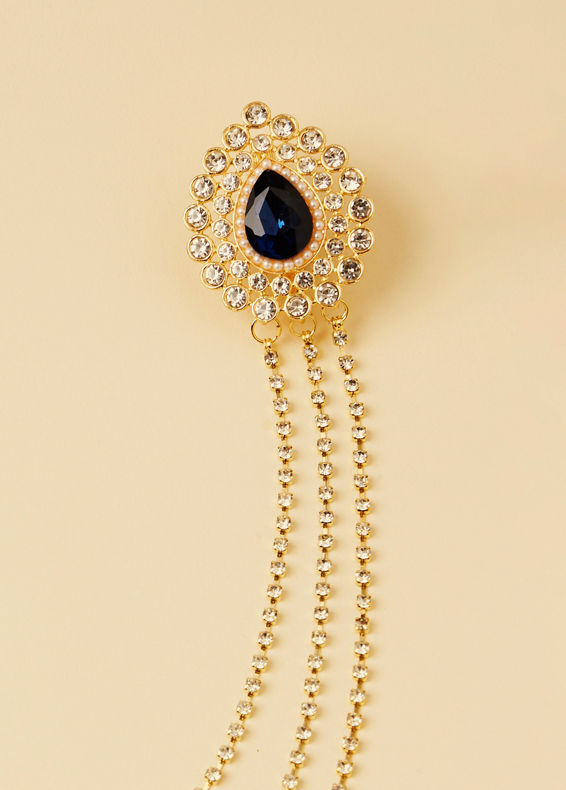 Manyavar Men Stone Studded Blue Brooch