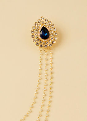 alt message - Manyavar Men Pearl and Stone Studded Blue Brooch image number 1