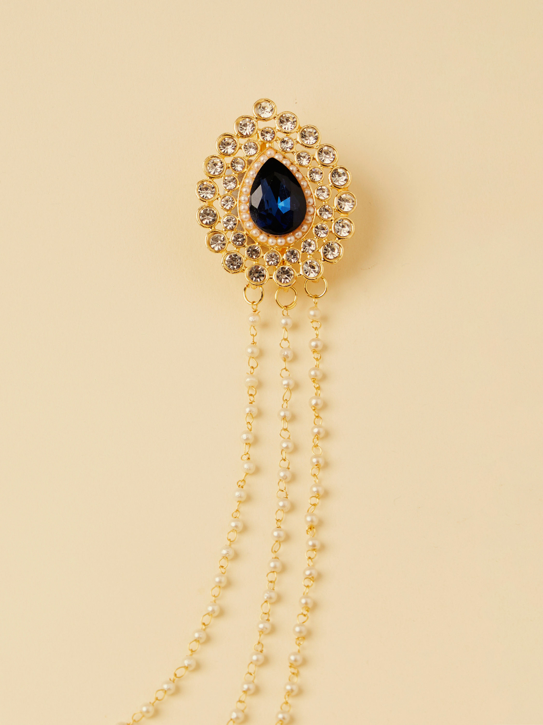 Manyavar Men Pearl and Stone Studded Blue Brooch