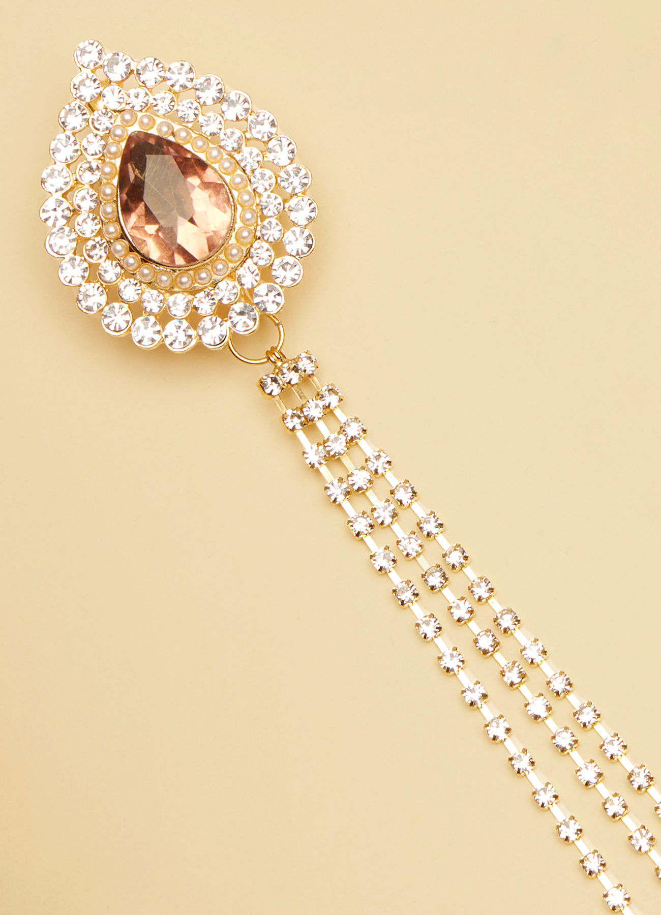 Manyavar Men Fairy Tale Pink Pearl Embedded Chain Brooch