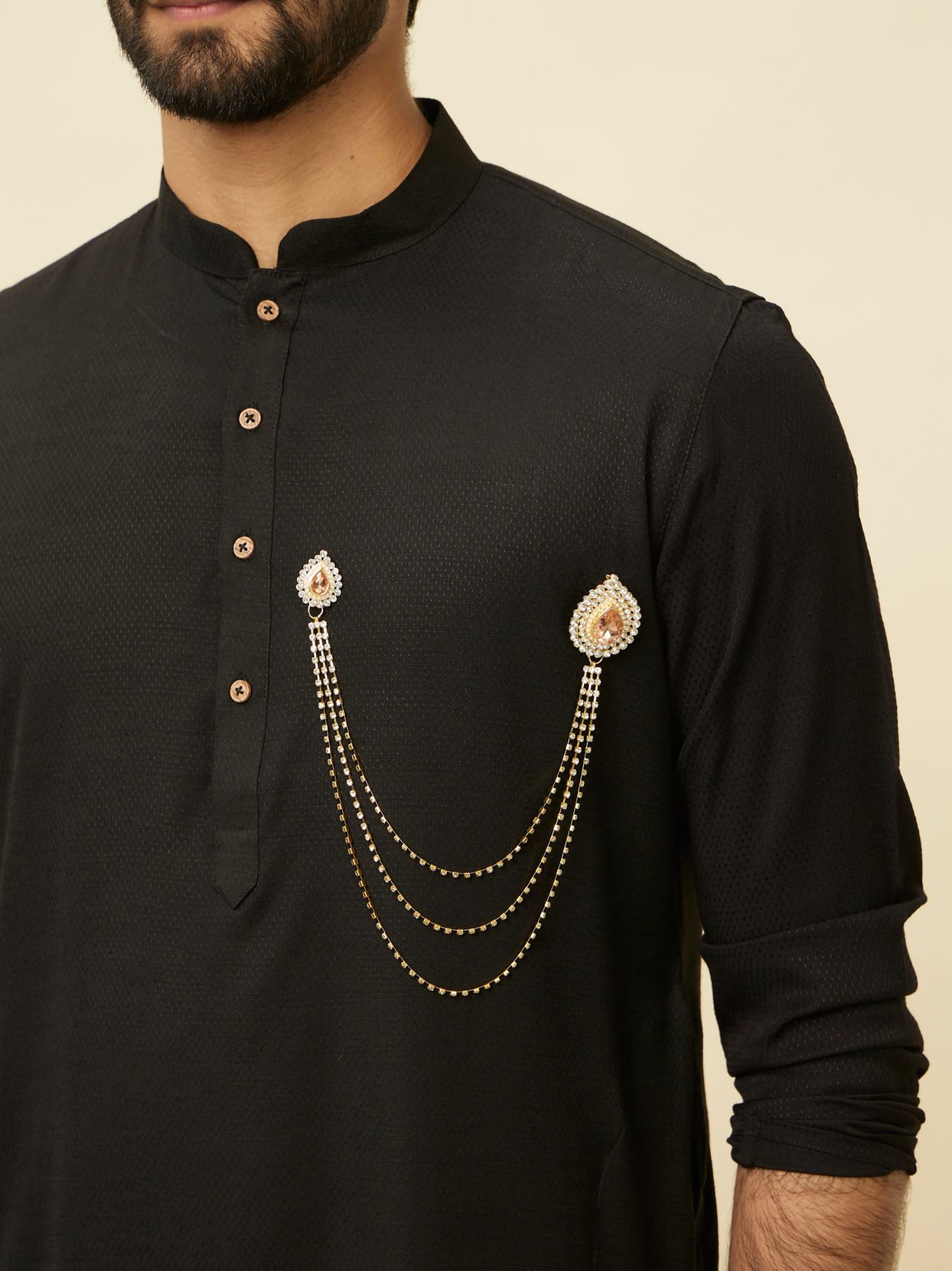 Manyavar Men Fairy Tale Pink Pearl Embedded Chain Brooch