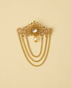 Golden Floral Motif Stone Embellished Chain Brooch image number 0