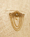 Golden Floral Motif Stone Embellished Chain Brooch image number 1