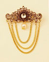 Manyavar Men Ruby Red and Gold Embellished Chain Brooch