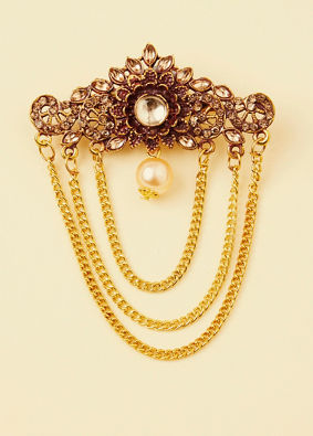Ruby Red and Gold Embellished Chain Brooch image number 0