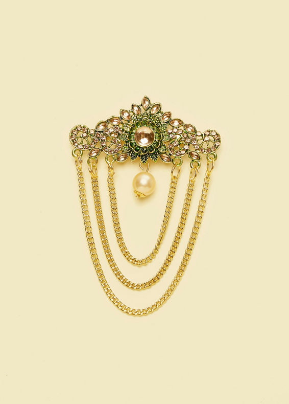 Manyavar Men Dark Green Exquisite Brooch