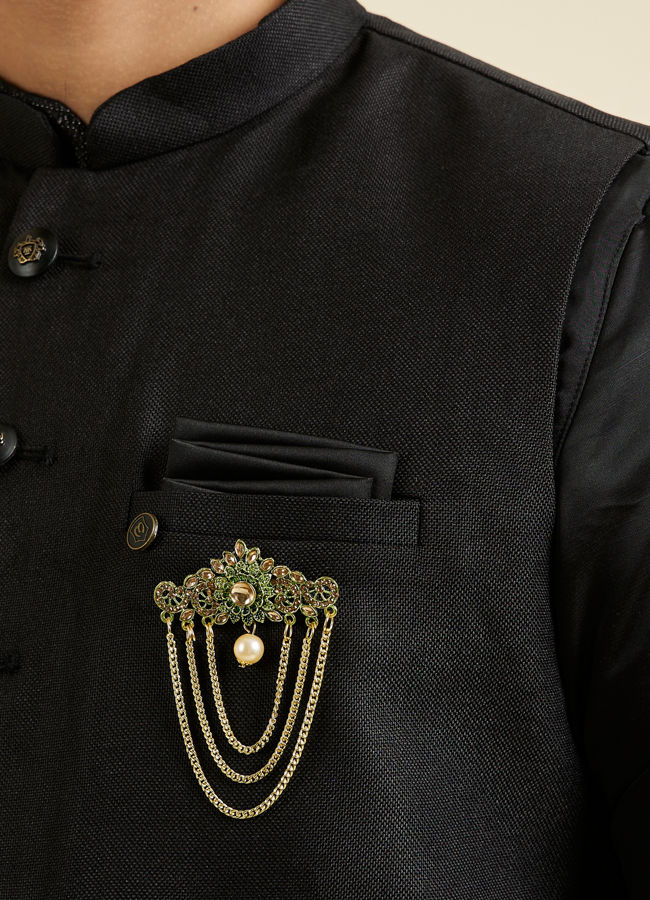 Manyavar Men Dark Green Exquisite Brooch