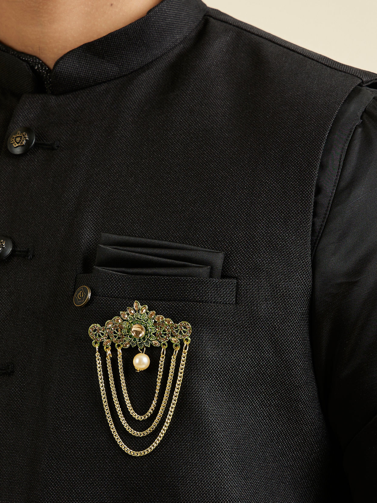 Manyavar Men Dark Green Exquisite Brooch