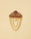Red and Gold Simulant Polki Embellished Floral Brooch with Meenakari Work image number 0