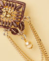Manyavar Men Red and Gold Rhinestone Embellished Brooch with Meenakari Work