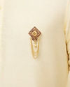 Manyavar Men Red and Gold Rhinestone Embellished Brooch with Meenakari Work