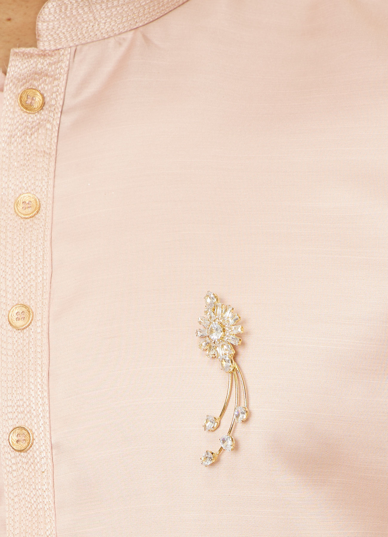 Manyavar Men Golden Floral Rhinestone Embellished Brooch