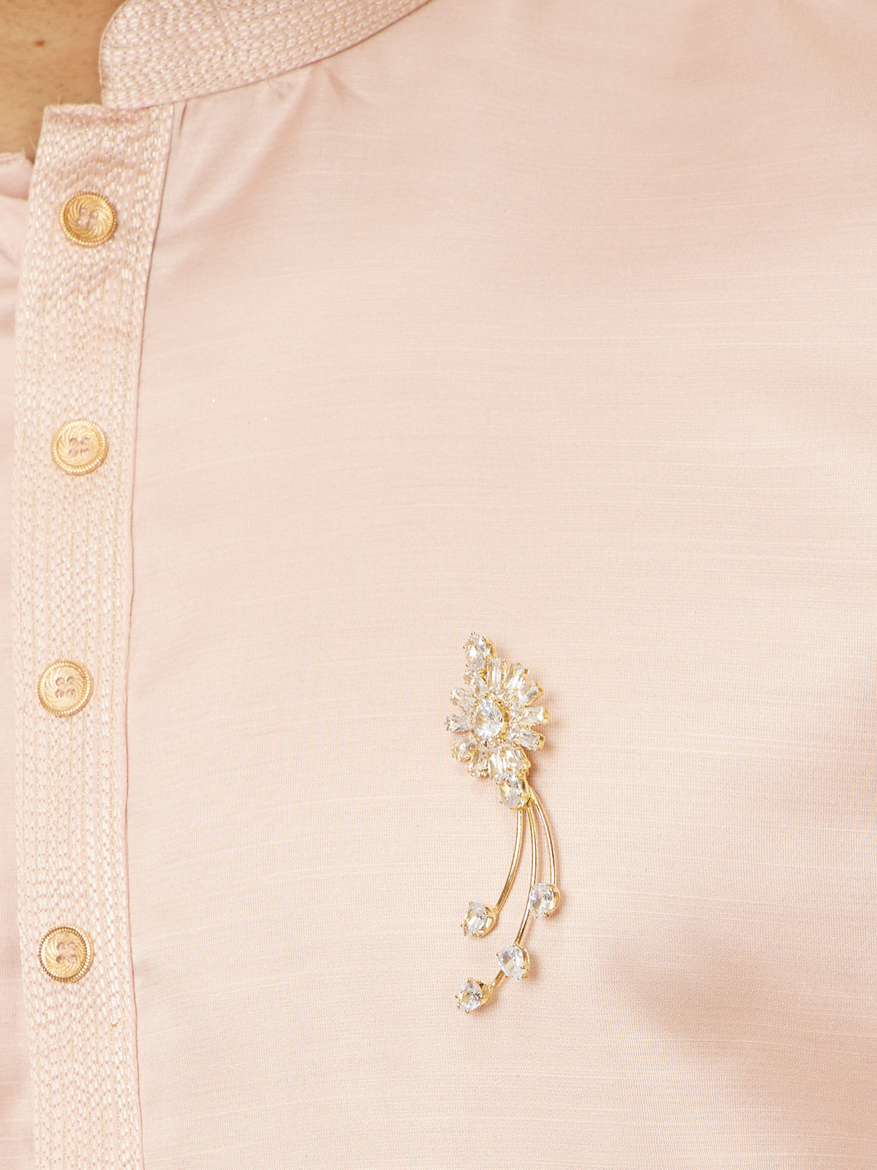 Manyavar Men Golden Floral Rhinestone Embellished Brooch