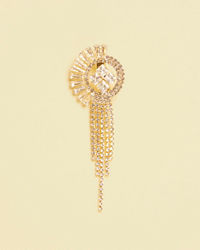 Manyavar Men Golden Round Tassel Detailed Rhinestone Embellished Brooch