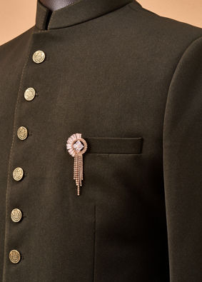 Manyavar Men Gold Brooch with Crystal Detailing