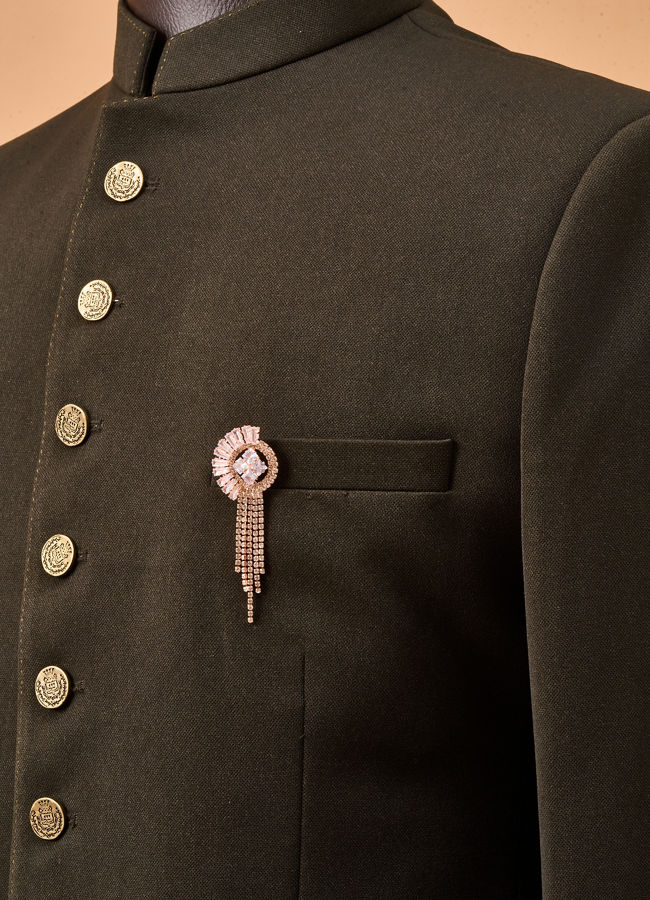 Manyavar Men Gold Brooch with Crystal Detailing