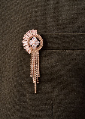 Manyavar Men Gold Brooch with Crystal Detailing