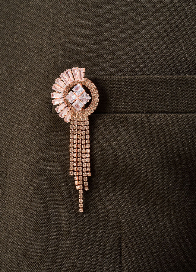 Manyavar Men Gold Brooch with Crystal Detailing