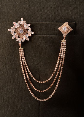 Manyavar Men Gold Brooch with Chain Detail