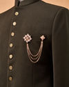 Manyavar Men Gold Brooch with Chain Detail