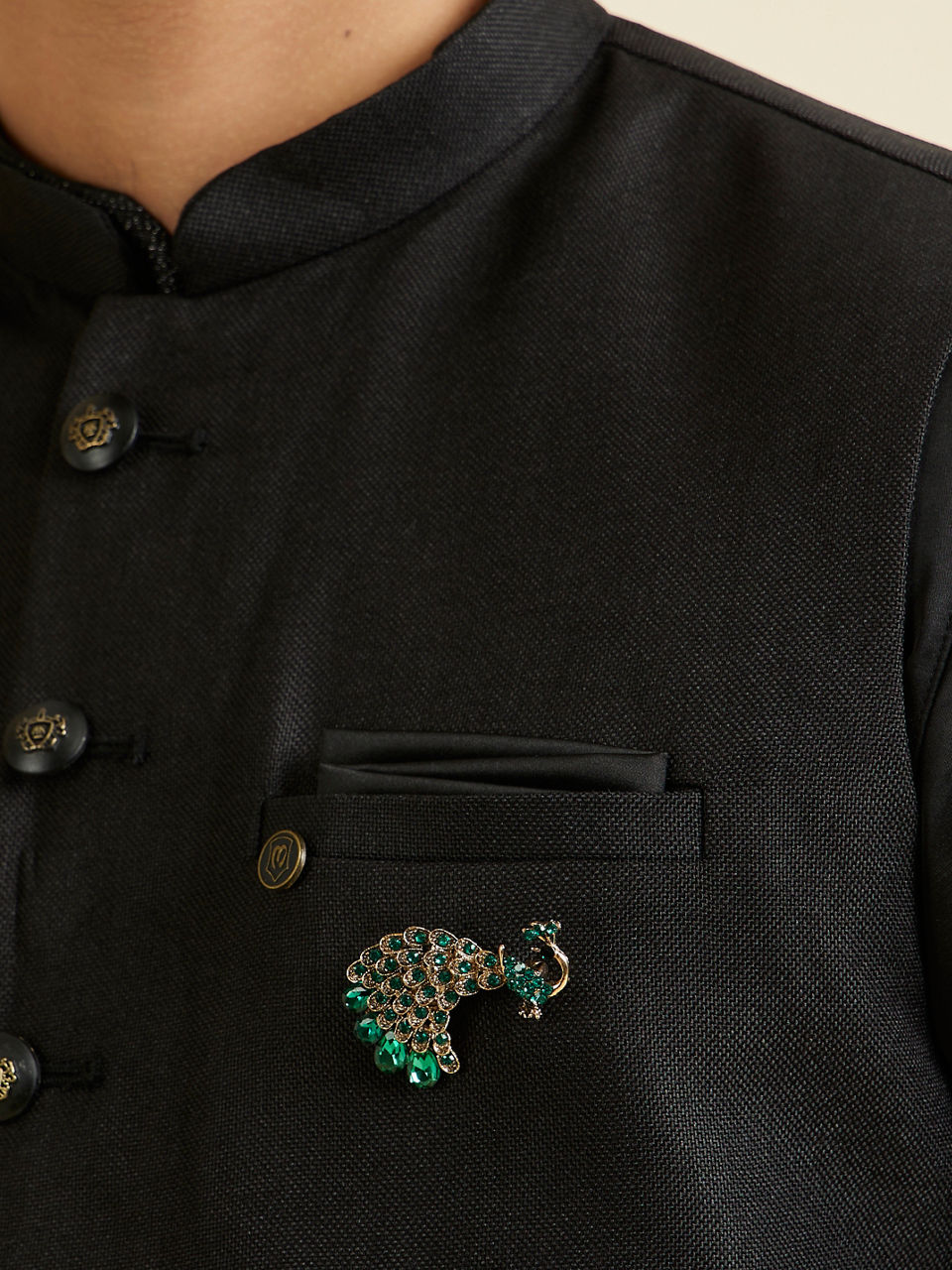 Manyavar Men Emerald Exotic Brooch