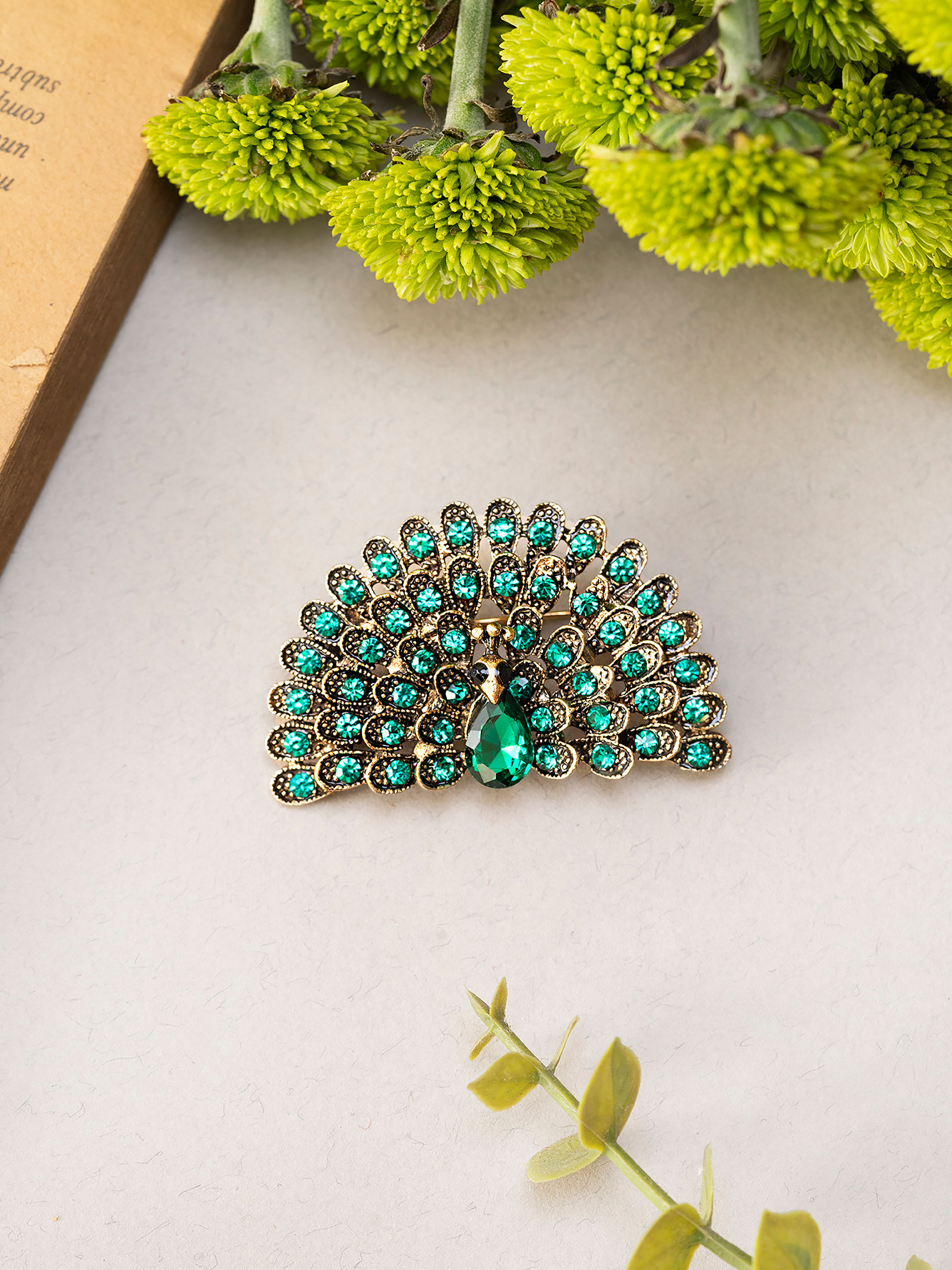 Manyavar Men Dark Green Exquisite Brooch