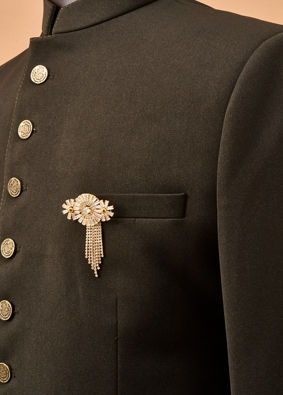 Manyavar Men Gold Brooch with Embellishments