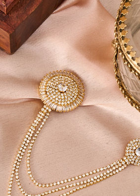 Manyavar Men Gold Brooch with Crystal Embellishments