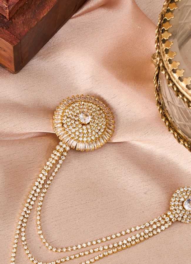 Manyavar Men Gold Brooch with Crystal Embellishments