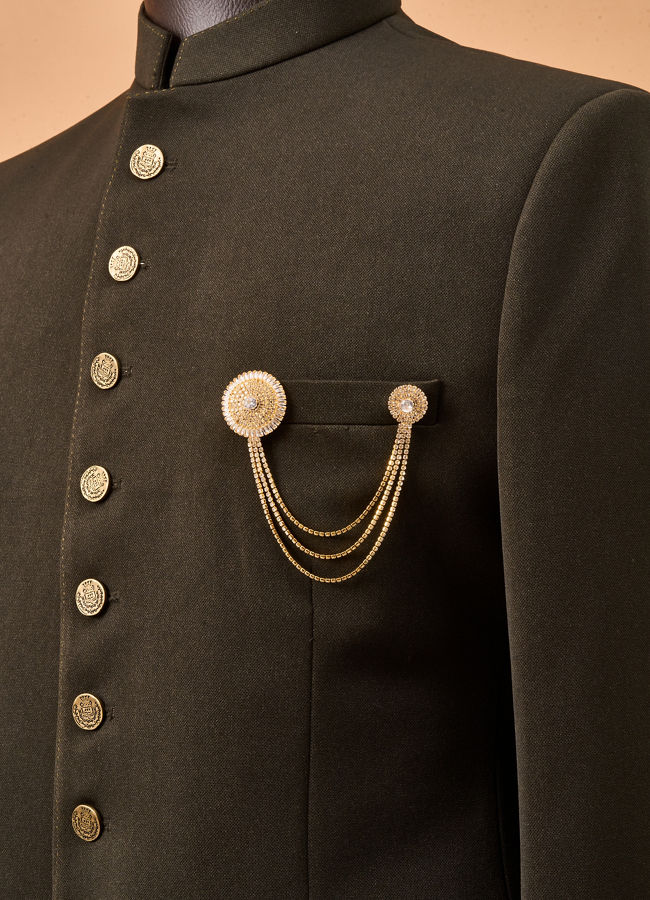 Manyavar Men Gold Brooch with Crystal Embellishments